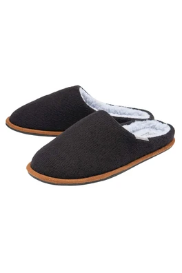Mens Plush Lined Mule Slippers With Memory Foam - Black