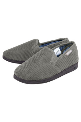 Mens Tartan Lined Slippers With Memory Foam - Grey