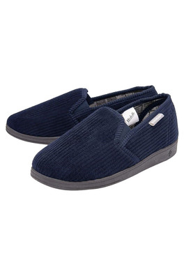 Mens Tartan Lined Slippers With Memory Foam - Navy