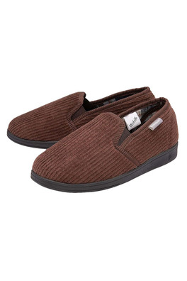 Mens Tartan Lined Slippers With Memory Foam - Brown