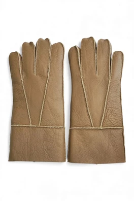Unisex Sheepskin Leather Roll Up/Down Cuff Gloves - Tan