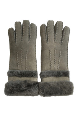 Womens Real Sheep Suede Gloves Roll Up/Down Cuff - Grey