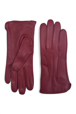 Womens Italian Leather Stitch Line Winter Gloves - Red