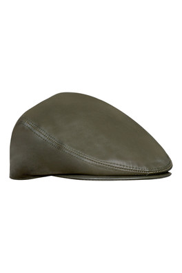 Mens Leather Peaky Blinders Newsboy Flat Hat - Olive