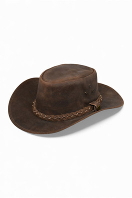 Mens Western Real Leather and Suede Aussie Hat - Viskey