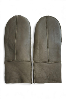 Unisex Genuine Sheep Leather Mittens Warm Gloves - Olive