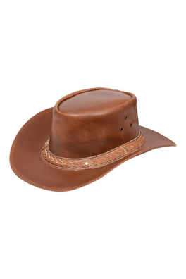 Mens Cowboy Outback Vintage Leather Aussie Hat - Tan