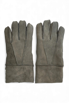 Unisex Sheepskin Suede Roll Up/Down Cuff Gloves - Grey