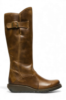 Womens MOL 2 Leather Heel Knee High Zip Up Boots - Camel Bronw