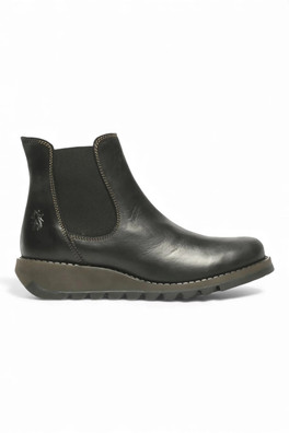 Womens SALV Chelsea Leather Ankle Wedge Heel Boots - Black