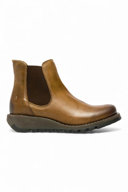 Womens SALV Chelsea Leather Ankle Wedge Heel Boots - Tan