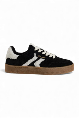 Womens Suede Leather Fashion Sneaker Trainer Shoes - Black
