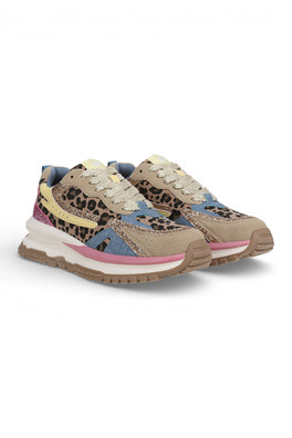 Womens Leo Retro Lace Up Sneakers Trainers - Blue/Pink/Yellow