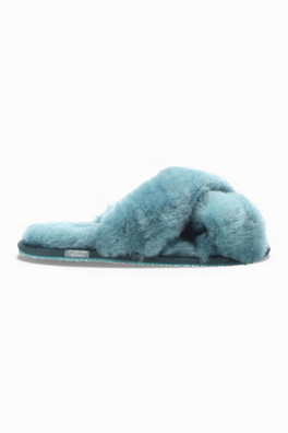 Womens Sheepskin Slippers Winter Fur Crossover - Blue