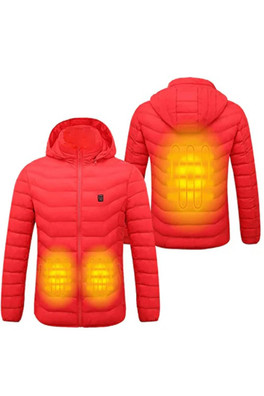 Single Button Heated Down Jacket Unisex - Red