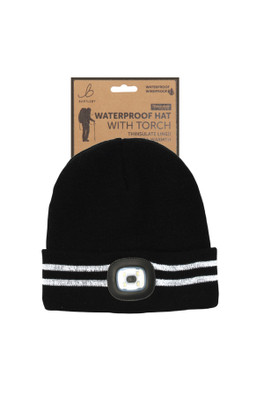 Waterproof Reflective Unisex Beanie Hat with LED - Black