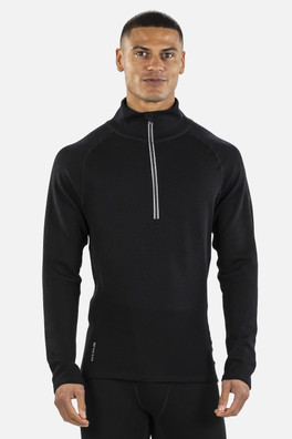 Merino Mens Zip Neck Base Layer Top - Black