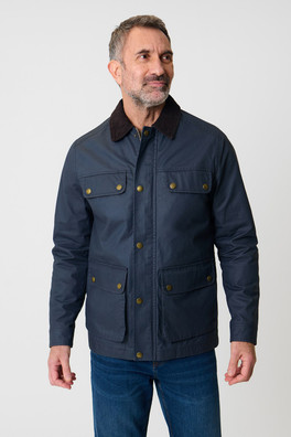 Mens Cord Collar Wax Jacket - Navy