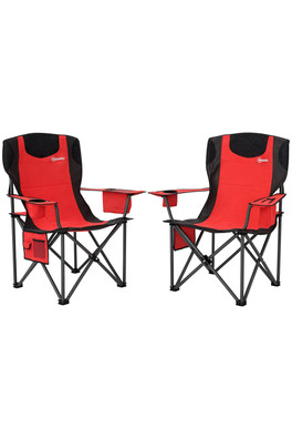 Set of 2 Folding Camping Chairs - Red