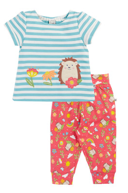 Baby 100% Organic Cotton Wendy Applique Outfit - Lichen Stripe/Hedgehogs