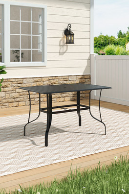 Rectangle Metal Garden Table with Parasol Hole - Black - 120CM