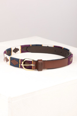 Ripon Womens Slim Leather Polo Belt - Berry/White/Navy/Gold