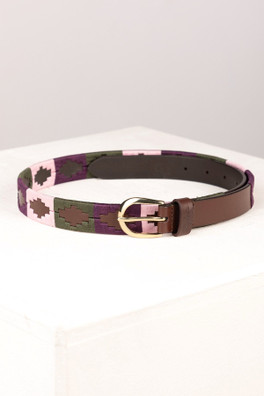 Ripon Womens Slim Leather Polo Belt - Olive/Sorbet/Berry