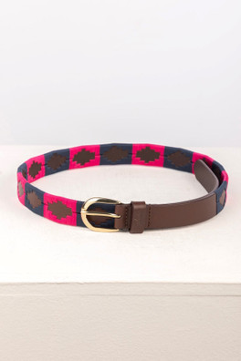 Ripon Womens Slim Leather Polo Belt - Navy/Bonbon