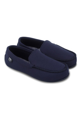 Mens Ribbed Moccasin Slipper - Navy
