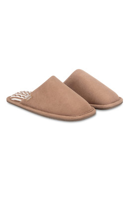 Womens Square Toe Stripe Mule Slipper - Mink Brown
