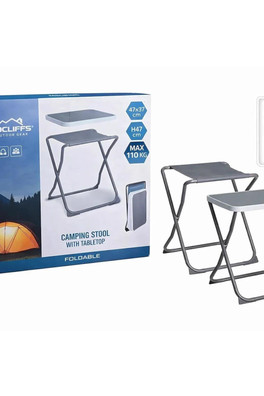 2-in-1 Foldable Camping Stool with Tabletop - Dark Grey