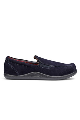 Relax Men's Regular Fit Suede Slipper - Navy-Tartan