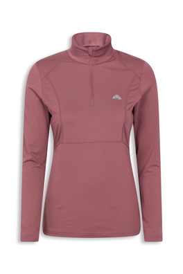 EMS Womens Zip Neck Long Sleeve Active Tee - Pink