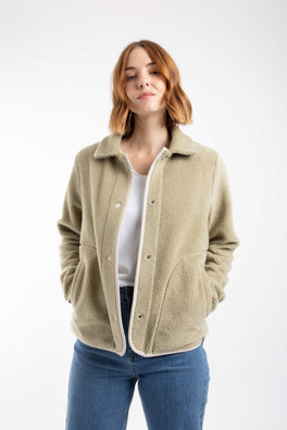 Alessia Womens Lightweight Borg Shacket - Laurel Green