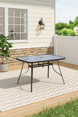 Garden Tempered Glass Wood Grain Table - 150cm-Grey+Blue