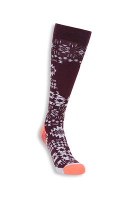 Polar Patterned Merino Womens Knee Length Ski Sock - Bordeaux