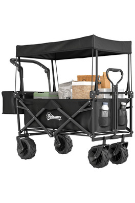Outdoor Push Pull Wagon Stroller with Canopy - Black