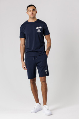 Mens Palm Print T-Shirt and Shorts Lounge Set - Navy