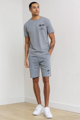 Mens Palm Print T-Shirt and Shorts Lounge Set - Grey