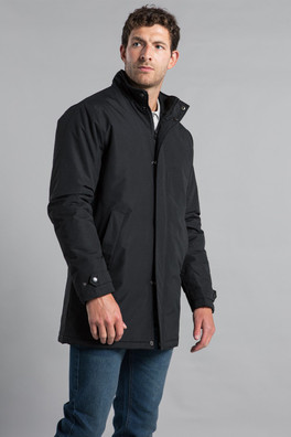 Mens Funnel Neck Button-Up Coat - Black