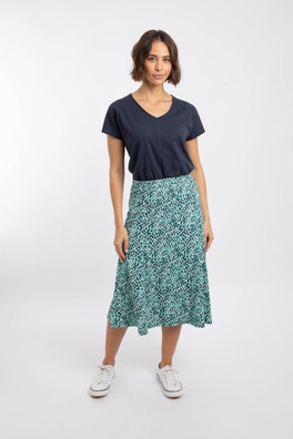 Romaro Womens Printed Jersey Midi Skirt - Deep Teal