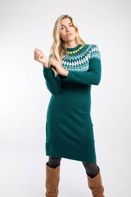 Dutton Womens Fair Isle Knitted Jumper Dress - Deep Teal