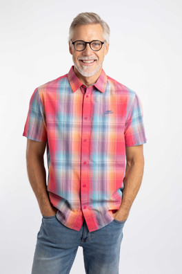 Judd Mens Short Sleeve Check Shirt - Flamingo