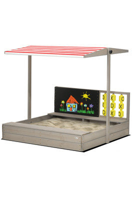 Kids Wood Sandpit with Canopy Seats - Grey