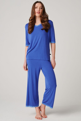 Womens Bamboo Lace Cropped Leg Pyjama Set - Ultra Blue