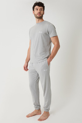 Mens Cotton Blend Script Logo Lounge Set - Mid Grey