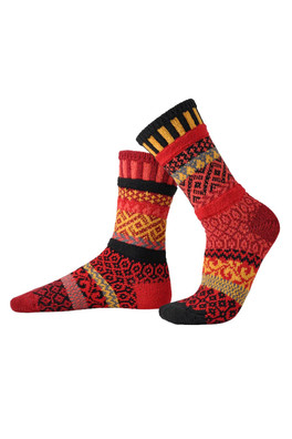 Unisex Mismatched Striped Pattern Crew Sock - Fire