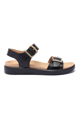 Corfu Women's Regular Fit Leather Sandal - Black