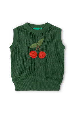 Little Cherry Knitted Kids Pullover - Green