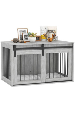 Furniture Dog Crate with Removable Cushion - Grey Medium